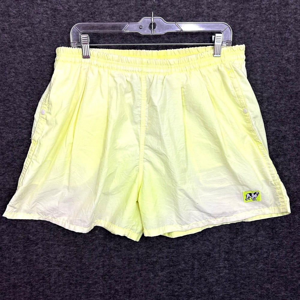 VTG 90s Big Dogs Shorts Mens Large Neon Green Swim Swimmer Lined Quick Dry